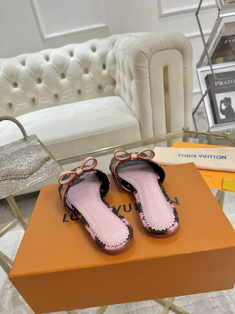 👟👟Ex-factory price 340👟👟 Genuine leather sole +40 Lv denim jacquard slippers, ex-factory price 70-43 Leather sole +40